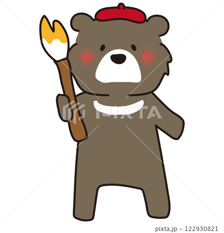 大きな筆で絵を描くクマ 122930821