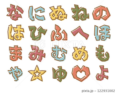 不規則に角ばった文字　ひらがな　な～よ 122931002