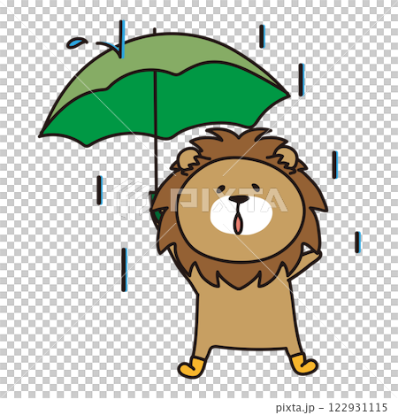 Lion holding an umbrella on a rainy day 122931115
