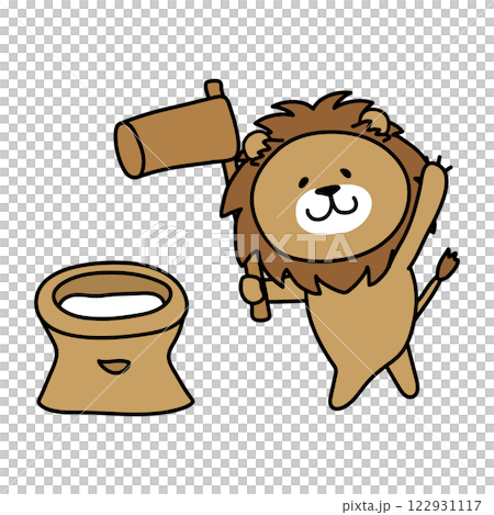 餅つきをするライオン 122931117