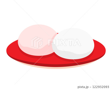 お皿に盛った紅白饅頭のイラスト 122932093