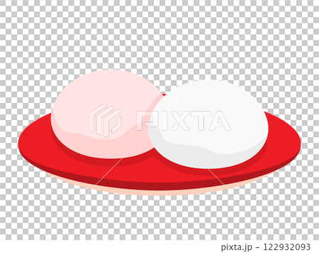 お皿に盛った紅白饅頭のイラスト 122932093