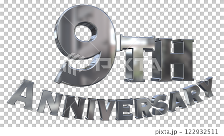 3DCG文字「9th Anniversary/9周年マークキラキラ」シルバー,銀 122932511
