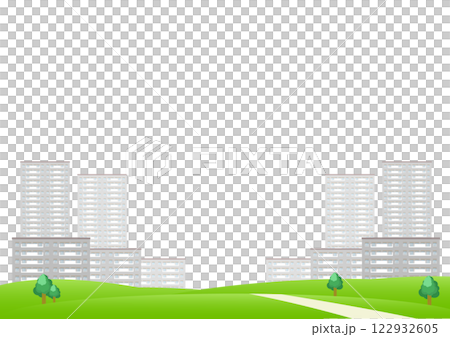 マンションが並んだ都市風景の背景イラスト素材 122932605