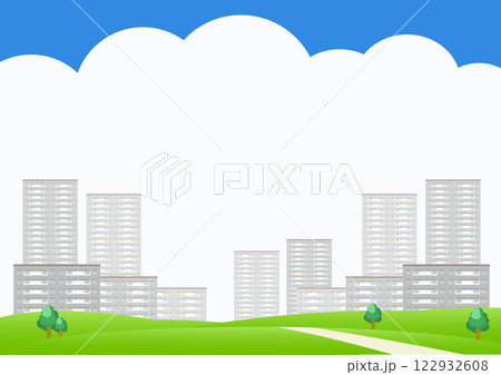 マンションが並んだ都市風景の背景イラスト素材 122932608