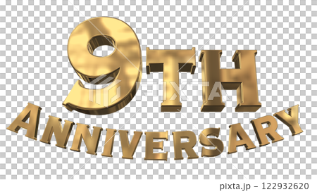 3DCG letters "9th Anniversary/9th Anniversary Mark Sparkling" Gold, Gold 3DCG letters "9th Anniversary/9th Anniversary Mark Sparkling" Gold, Gold 122932620