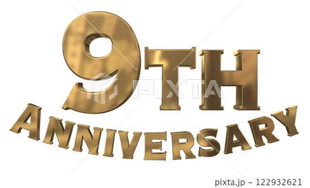 3DCG文字「9th Anniversary/9周年マークキラキラ」ゴールド,金 122932621