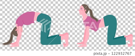 Woman doing cat and cow yoga pose 122932767
