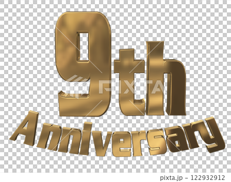 3DCG letters "9th Anniversary/9th Anniversary Mark Sparkling" Gold, Gold 3DCG letters "9th Anniversary/9th Anniversary Mark Sparkling" Gold, Gold 122932912