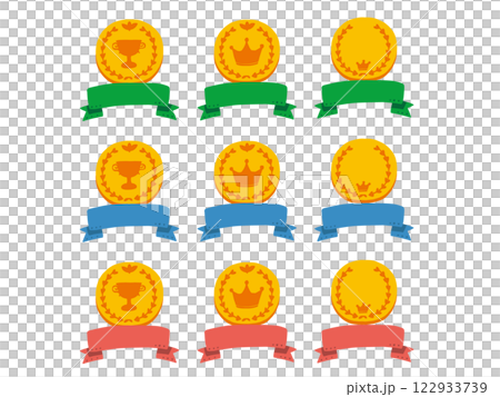 A simple and pop illustration set of a gold medal and a horizontal ribbon 122933739