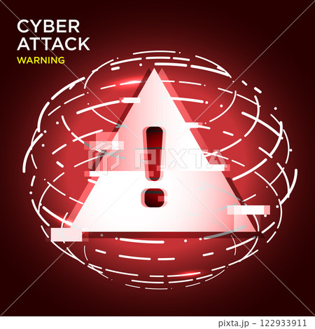 Cyber Attack Warning with a glowing triangular alert symbol 122933911