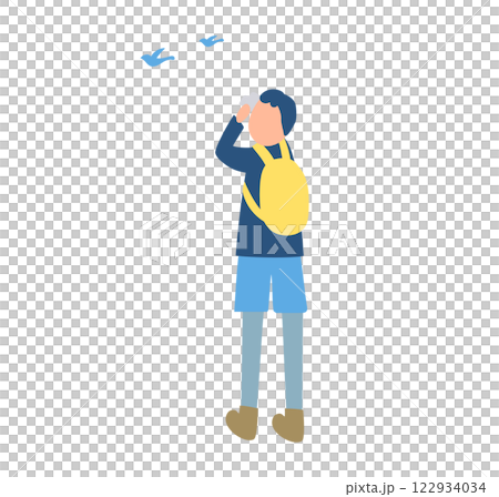 一名男子在爬山時觀鳥的插圖 122934034