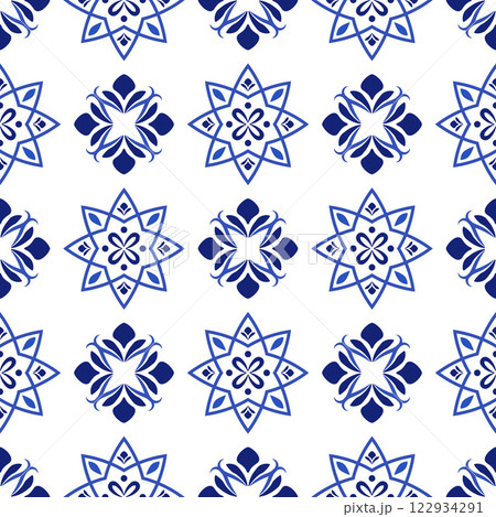 Azulejos portuguese traditional ornamental tile, blue and white seamless pattern Azulejos portuguese traditional ornamental tile, blue and white seamless pattern 122934291