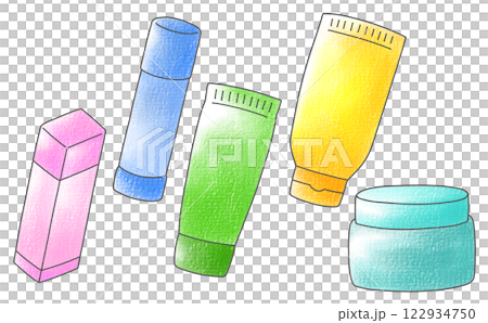 ゆるめシンプルなスキンケア用品セット アナログ風 ゆるめシンプルなスキンケア用品セット アナログ風 122934750