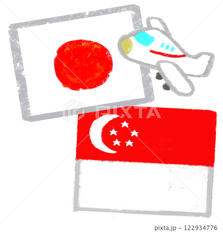 国旗のイラスト クレヨンタッチ 日本とシンガポール 国旗のイラスト クレヨンタッチ 日本とシンガポール 122934776