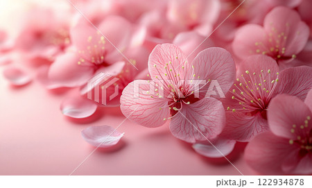 優雅に広がるピンクの梅の花 122934878