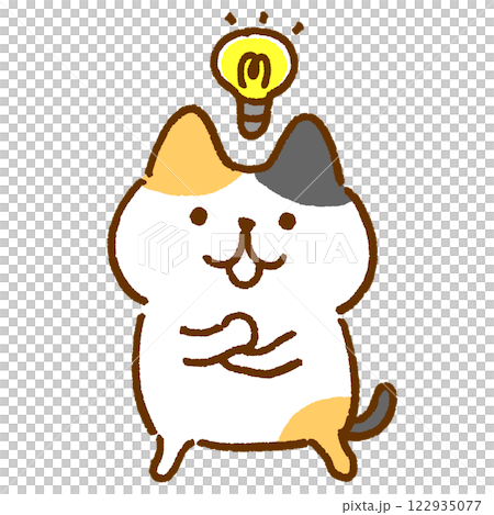 Character illustration of a calico cat thinking of something 122935077
