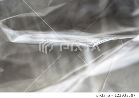 Crumpled clear plastic background, abstract glossy broken surface texture with creases Crumpled clear plastic background, abstract glossy broken surface texture with creases 122935387