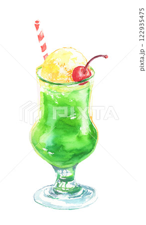 クリームソーダの水彩イラスト 122935475