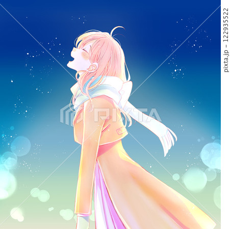 幸せそうな冬の女性　逆光　夜 122935522