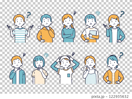 Illustration set of children thinking and worrying Illustration set of children thinking and worrying 122935632