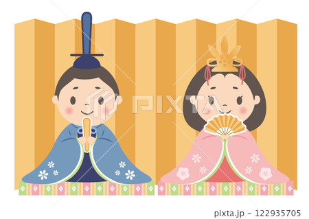 ひな祭り_雛人形_おひなさま(金屏風)殿と姫のイラスト素材 ひな祭り_雛人形_おひなさま(金屏風)殿と姫のイラスト素材