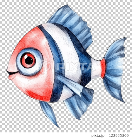Cute little baby fish isolated on white background, cartoonish sea creature illustration 122935809
