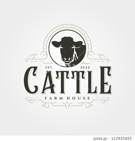 cattle logo vintage vector illustration design, angus livestock logo design 122935893