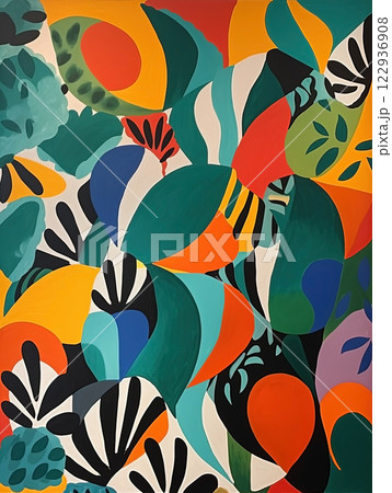 Mid-century flowers abstract illustration. Modern art. Ai generated 122936908