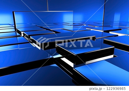Abstract blue futuristic blocks background. Sci-fi illustration. Ai generated 122936985