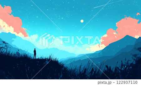 星空を見上げるシルエット 星空を見上げるシルエット 122937110