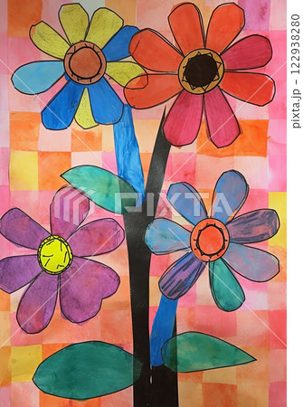 Abstract art flowers colorful background. Contemporary painting. Ai generated 122938280