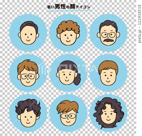 いろいろな男性の顔シンプルアイコン_円形背景あり 122938518