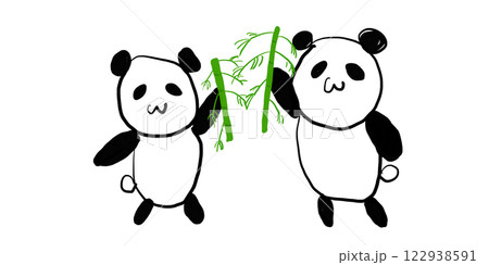 かわいいパンダのゆるキャラアート（笹、竹） 122938591