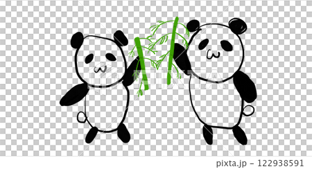 かわいいパンダのゆるキャラアート（笹、竹） 122938591