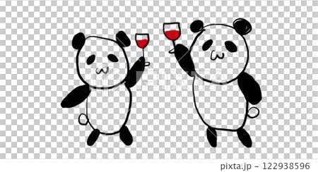 かわいいパンダのゆるキャラアート（赤ワインで乾杯） 122938596