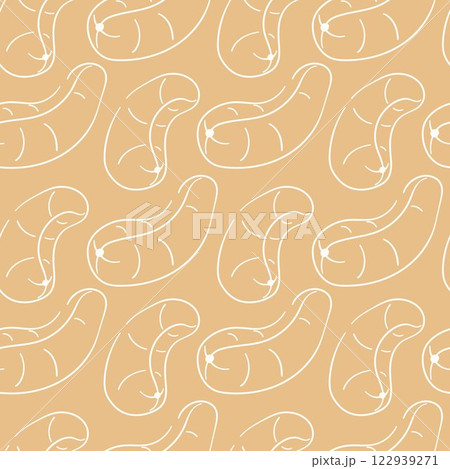 Cashew seamless pattern in line art style on beige background. Hand drawn design for label, menu, package, grocery. 122939271