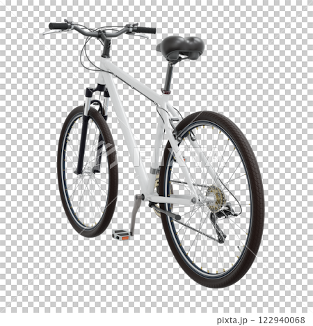 White bicycle, side back view isolated on white background, 3D illustration 122940068