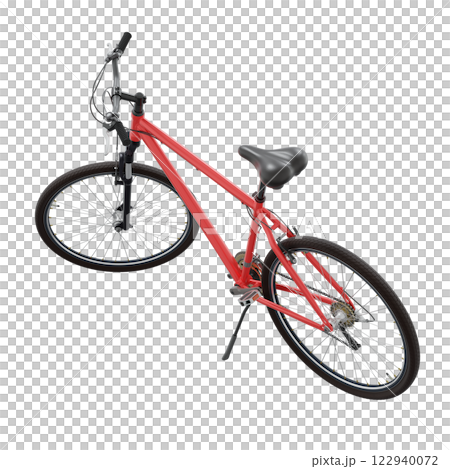 Red bicycle standing on kickstand Red bicycle standing on kickstand 122940072