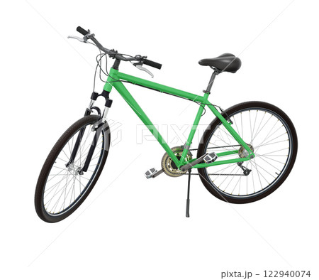 Green bicycle standing on kickstand Green bicycle standing on kickstand 122940074