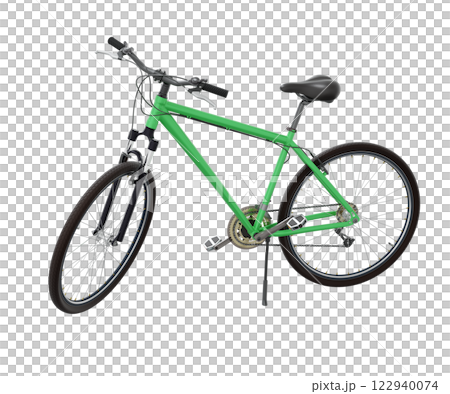 Green bicycle standing on kickstand Green bicycle standing on kickstand 122940074