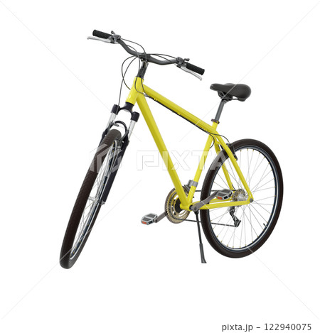 Yellow bicycle standing on kickstand Yellow bicycle standing on kickstand 122940075