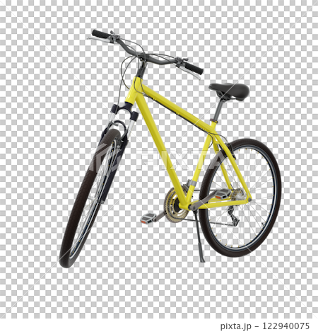 Yellow bicycle standing on kickstand Yellow bicycle standing on kickstand 122940075