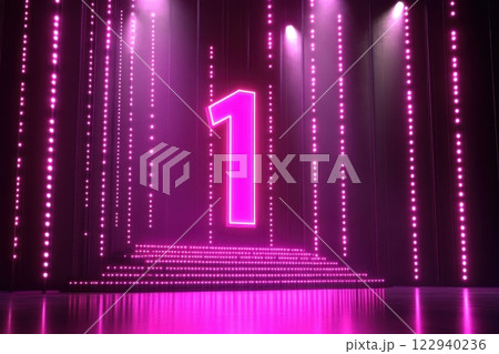 A pink lit stage with a large number 1 in the...のイラスト素材 [122940236] - PIXTA