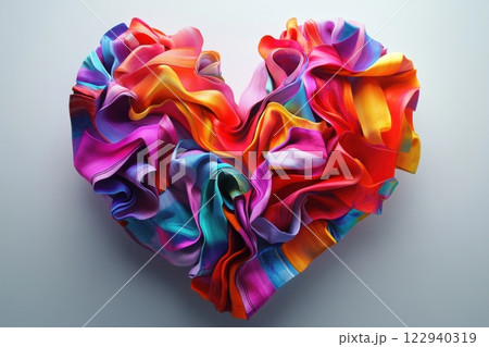A colorful piece of fabric is folded into a heart shape 122940319