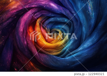 A colorful piece of fabric with a spiral design 122940321