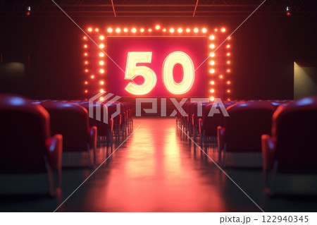 A stage with a 50 liters sign on it 122940345