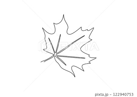 Single continuous line drawing abstract tropic spring maple leaf. Botany natural eco concept. Home wall decor, poster, tote bag, fabric print. Dynamic one line draw graphic design vector illustration 122940753