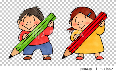 Boy and girl holding pencils 122941002