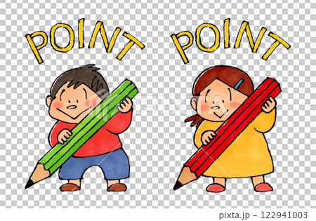 男孩和女孩拿著鉛筆（POINT） 122941003